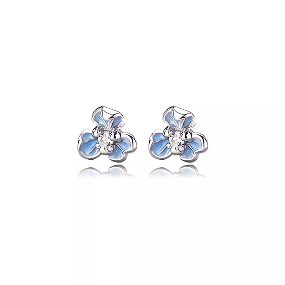 Butterfly-shaped earrings with blue accents on a white background