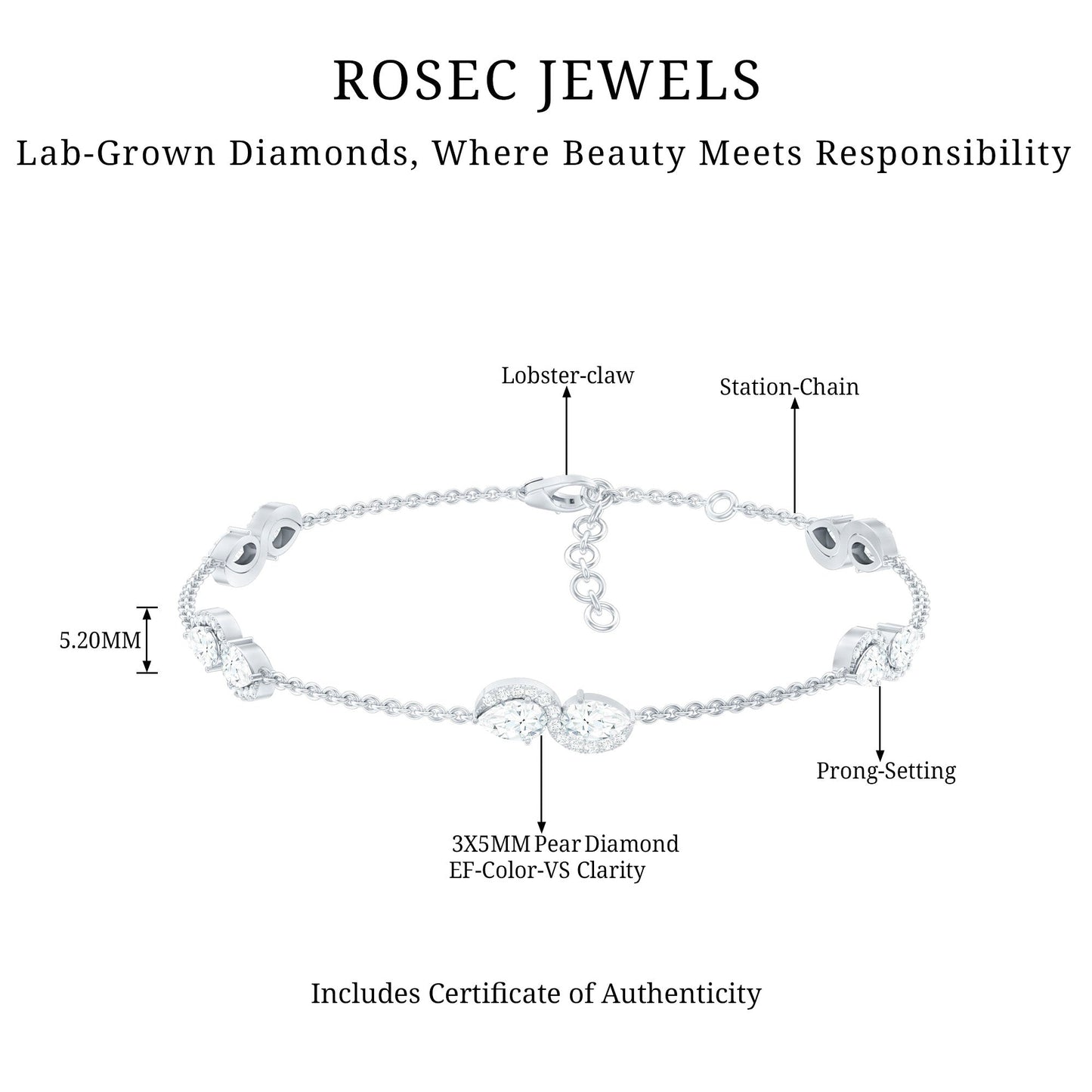 Classic Lab Grown Diamond Station Chain Bracelet