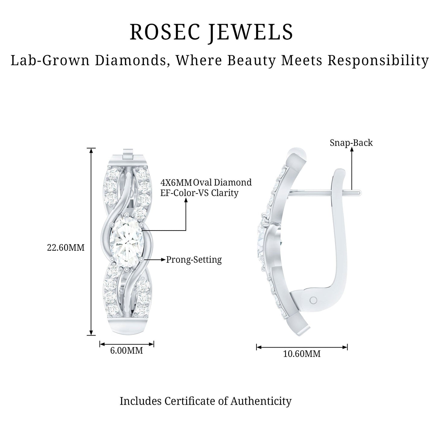 Certified Lab 4X6 mm Oval Diamond Infinity Earrings