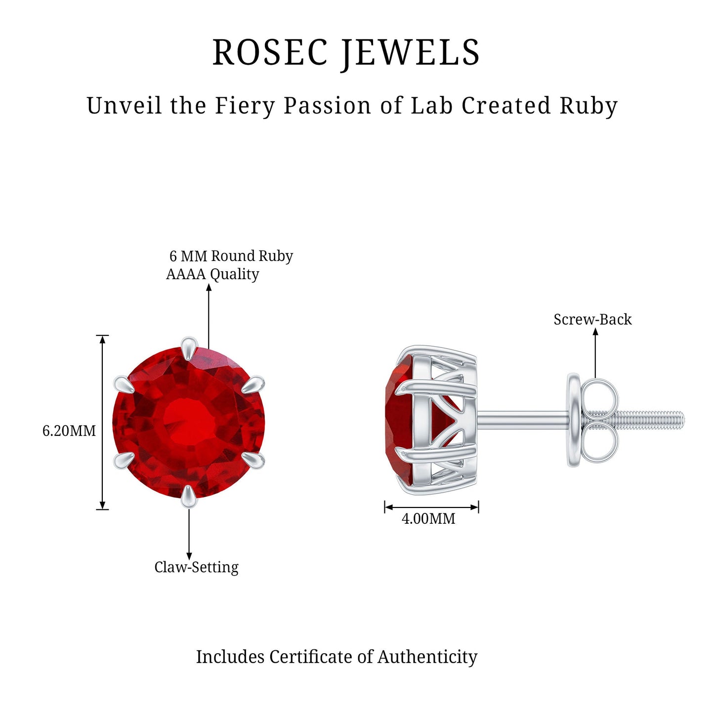 2.7 Carat Round Cut Solitaire Lab Created Ruby Stud Earrings