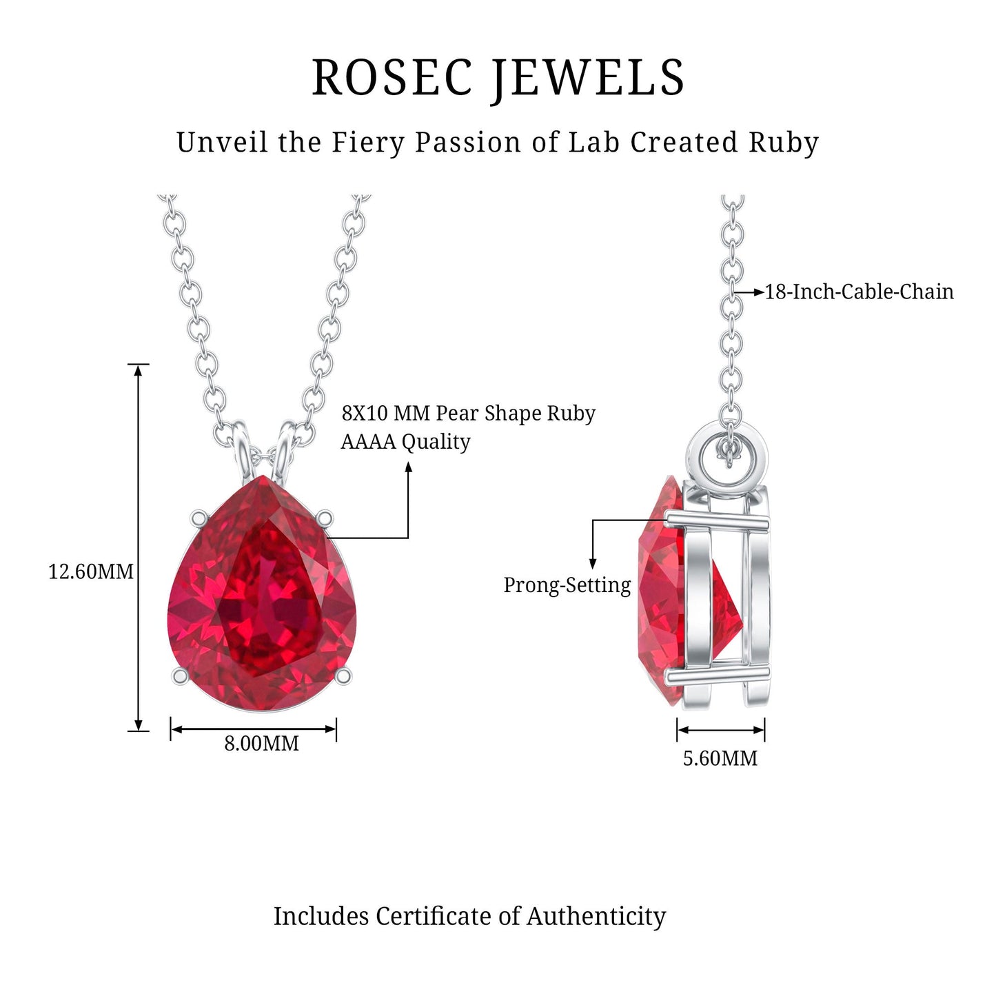 3 CT Pear Cut Lab Grown Ruby Solitaire Pendant Necklace