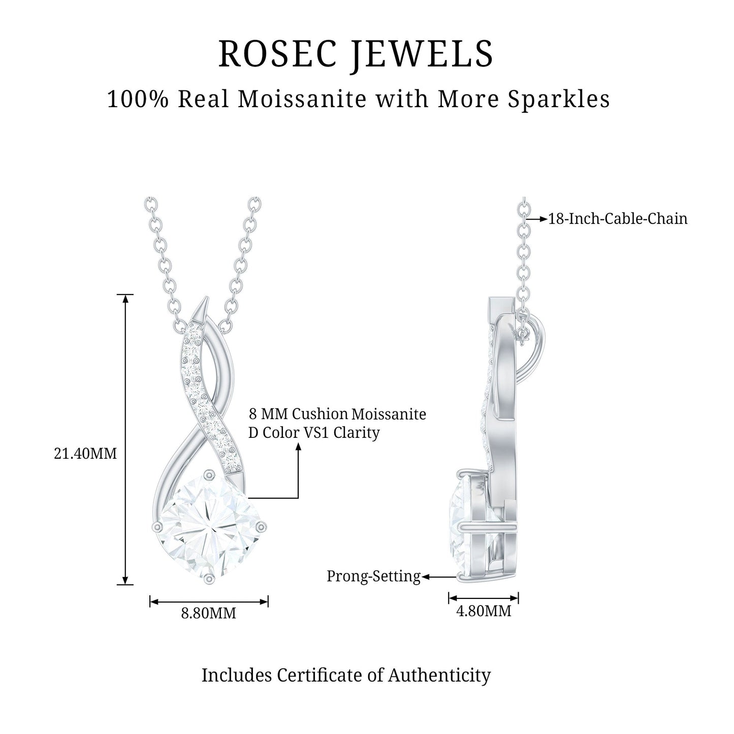 Cushion Cut Moissanite Infinity Promise Necklace With Chain