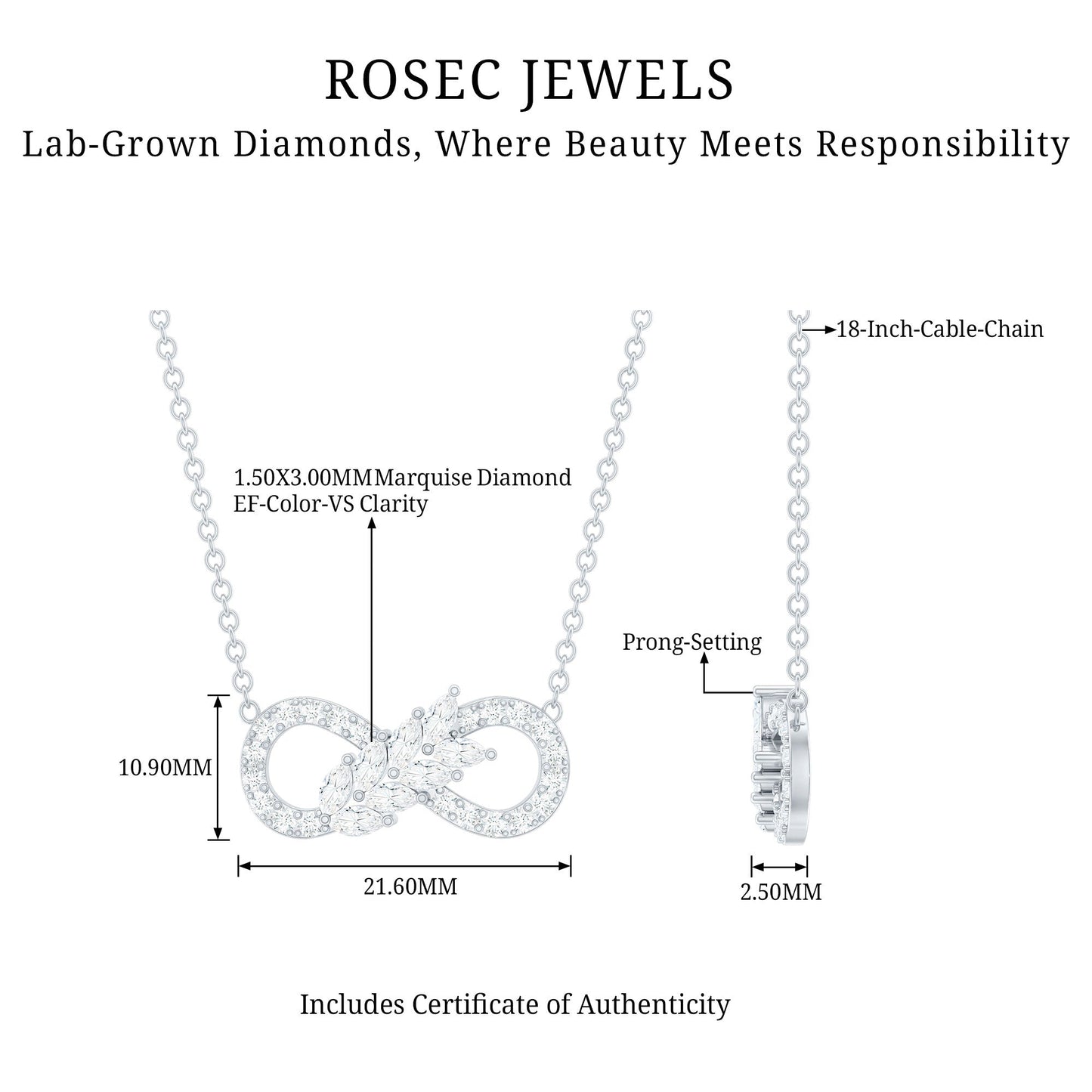 Lab Grown Diamond Infinity Love Knot Necklace For Women