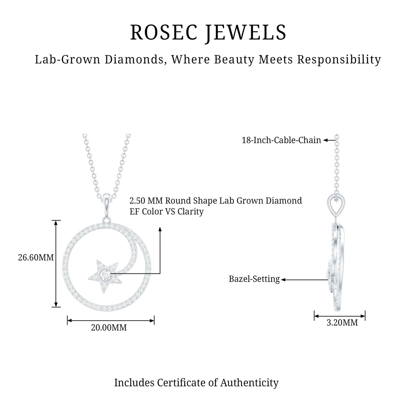 Certified Lab Grown Diamond Open Circle Necklace With Star