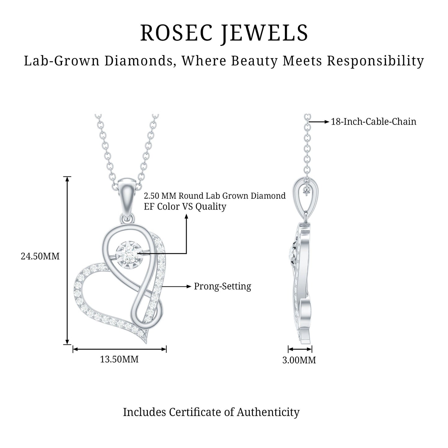 Lab Diamond Infinity Heart Necklace With Certificate