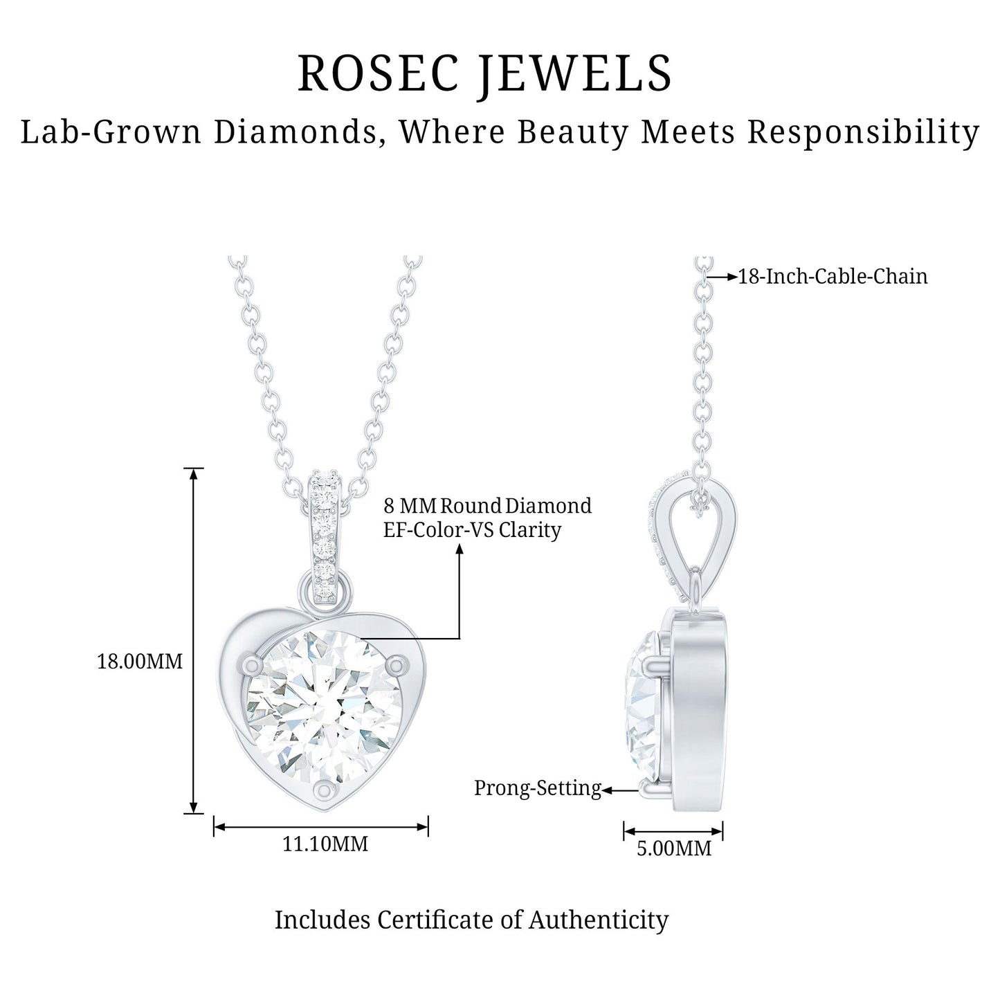 2 Carat Lab Grown Diamond Solitaire Heart Locket for Women