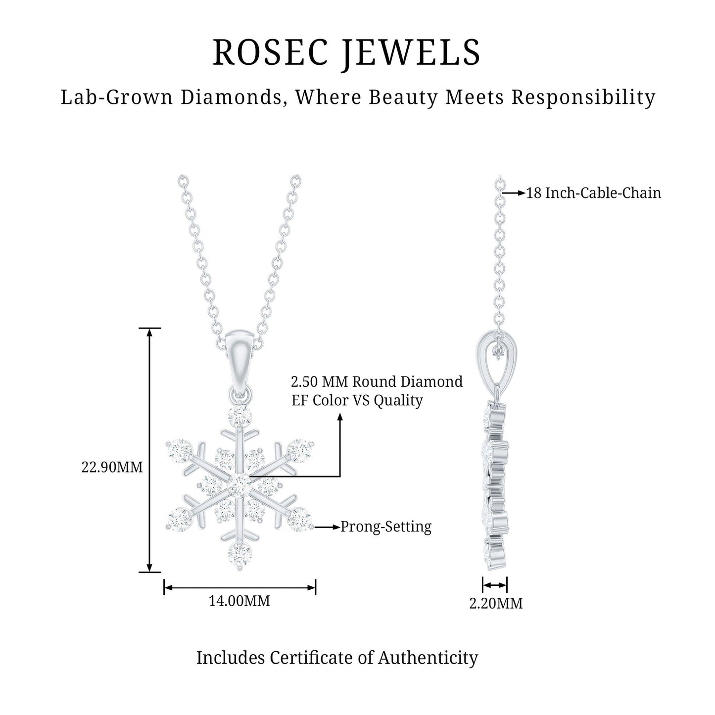 Lab Grown Diamond Christmas Snowflake Necklace