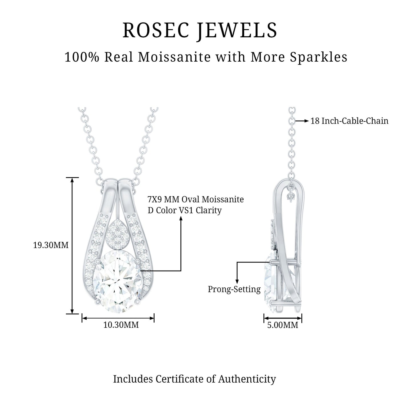 Certified 2 Carat Oval Moissanite Teardrop Pendant for Wedding