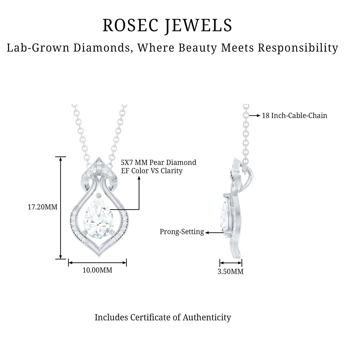 Pear Shape Lab Grown Diamond Bridal Pendant Necklace