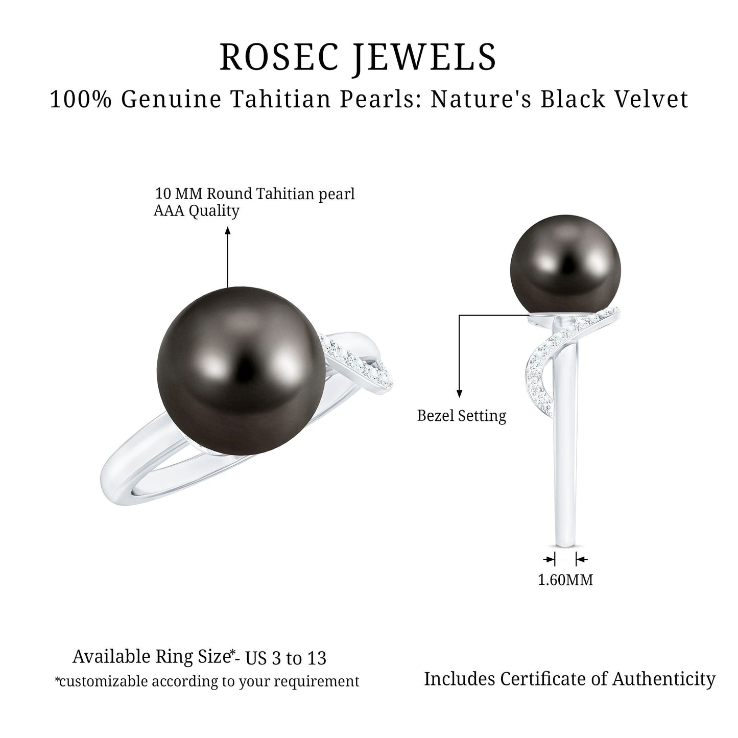 10MM Tahitian Pearl Solitaire Engagement Ring with Diamond
