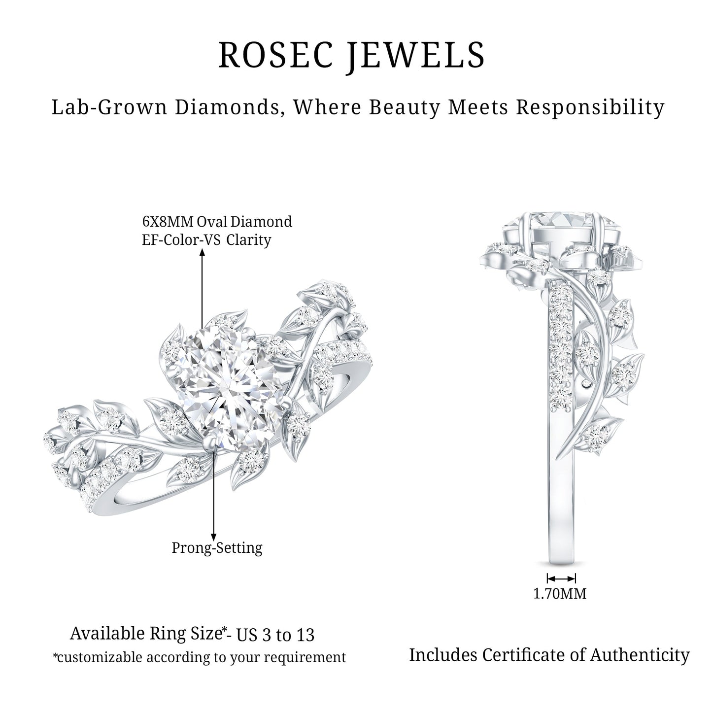 6X8MM Oval Lab Grown Diamond Petal Prong Engagement Ring
