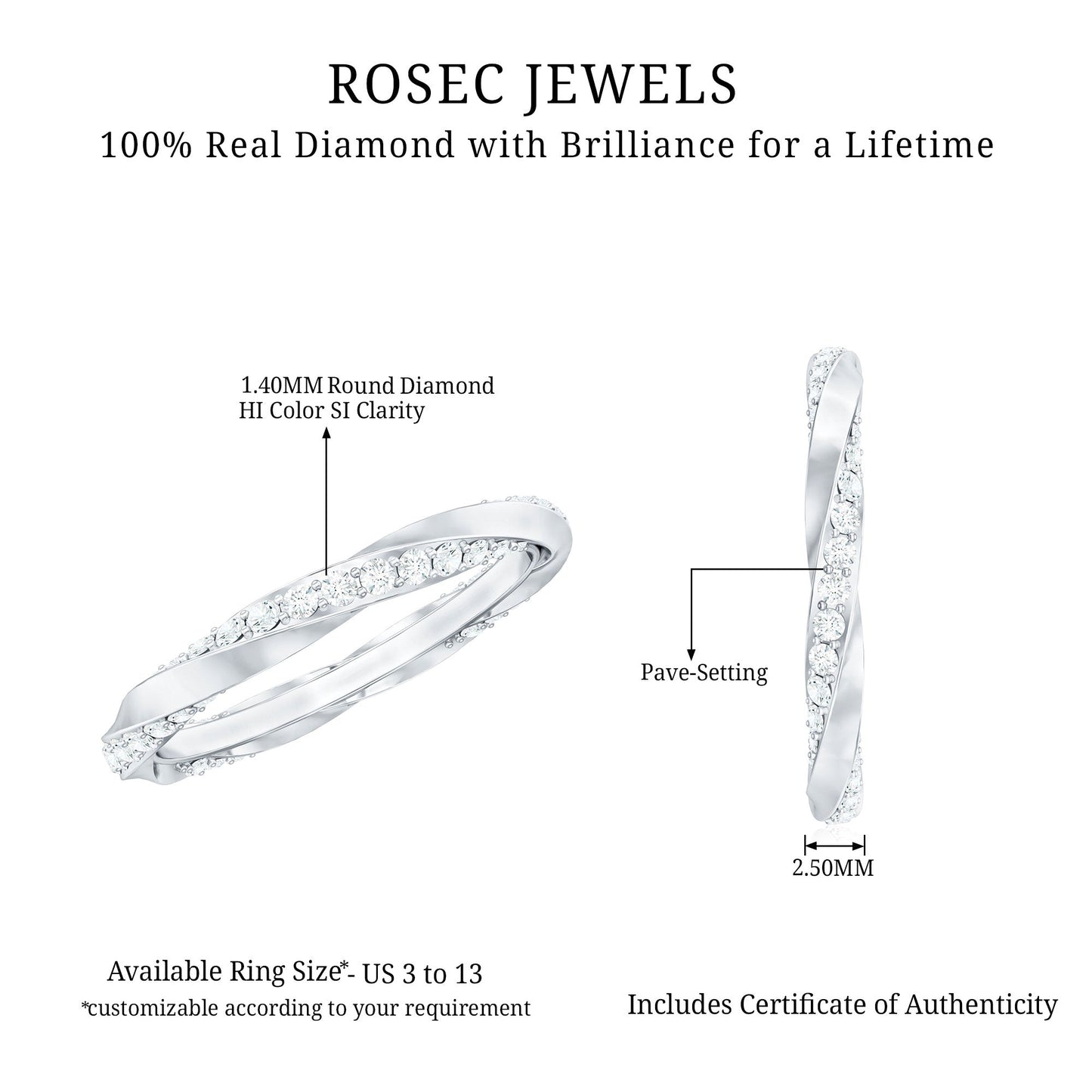 Pave Set Diamond Wedding Ring with Twisted Details