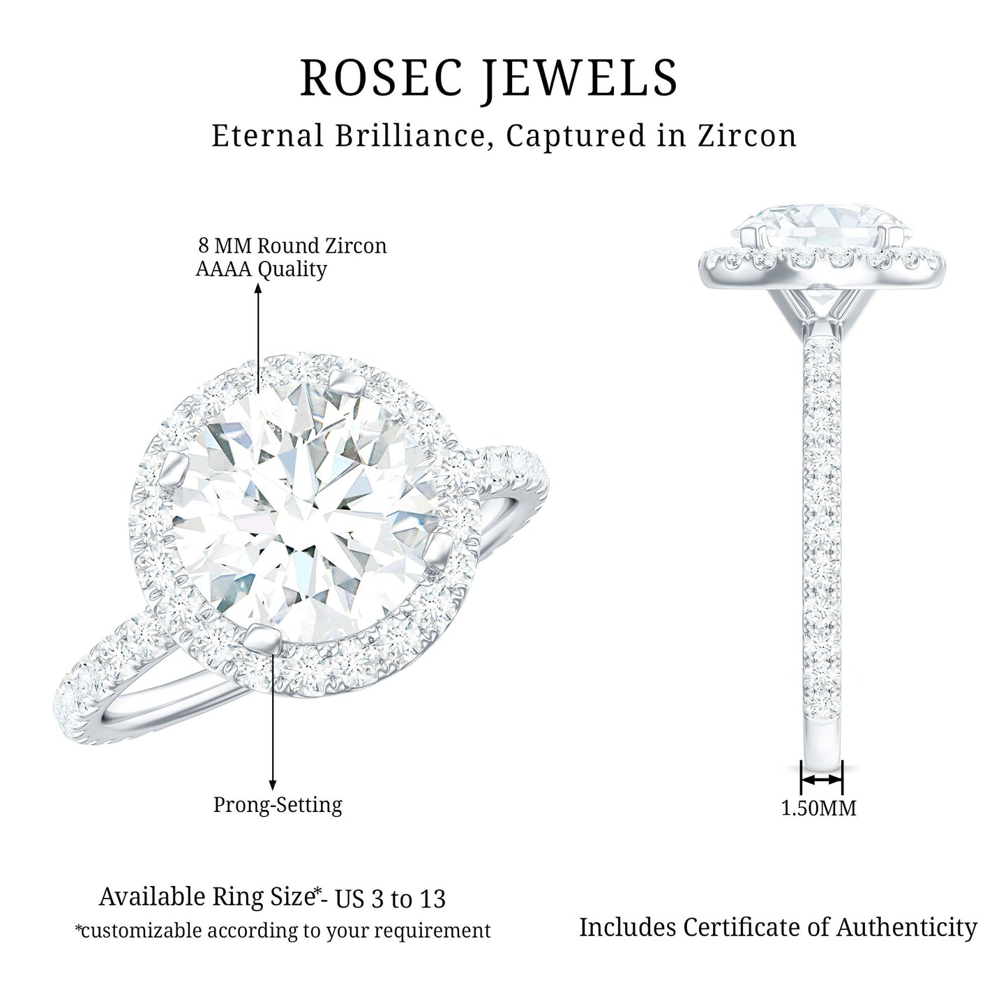 Certified Cubic Zirconia Classic Floating Halo Engagement Ring