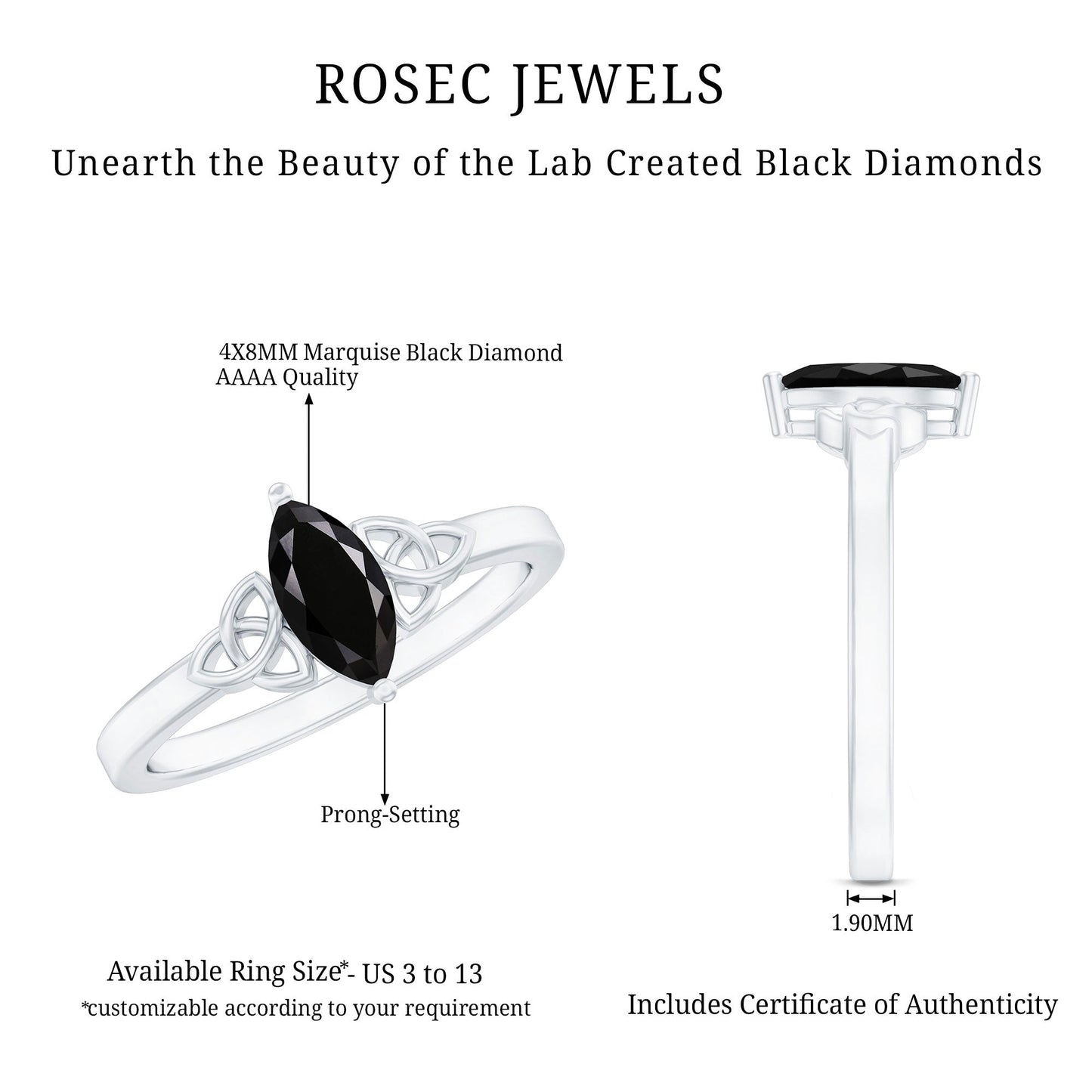 Marquise Cut Lab Grown Black Diamond Celtic Promise Ring