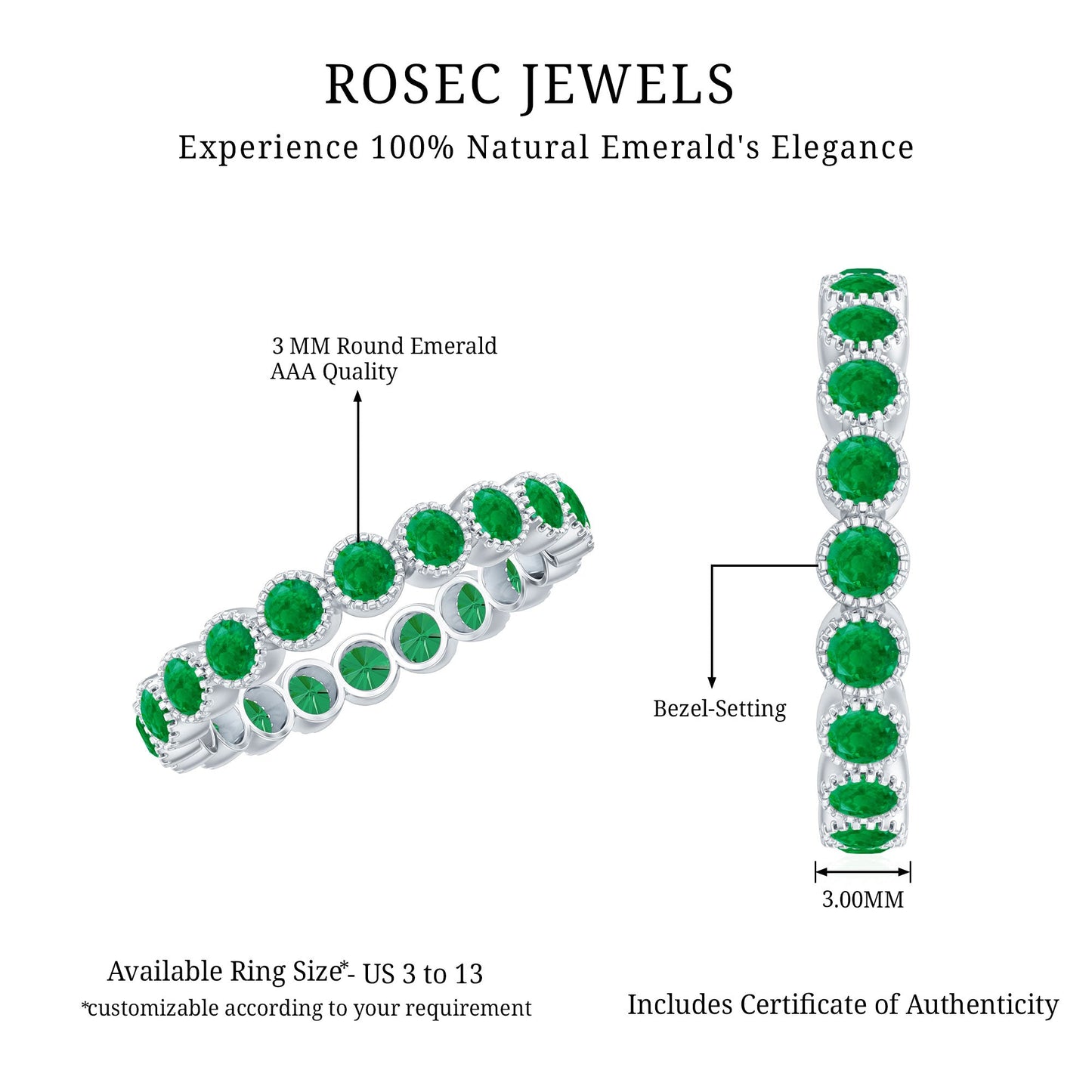 Milgrain Bezel Set Round Emerald Eternity Wedding Band
