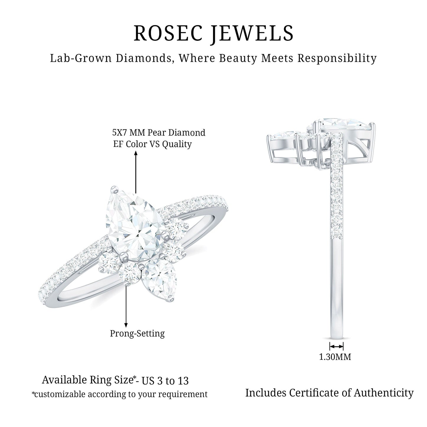 Lab Grown Diamond Unique Engagement Ring with Side Stones