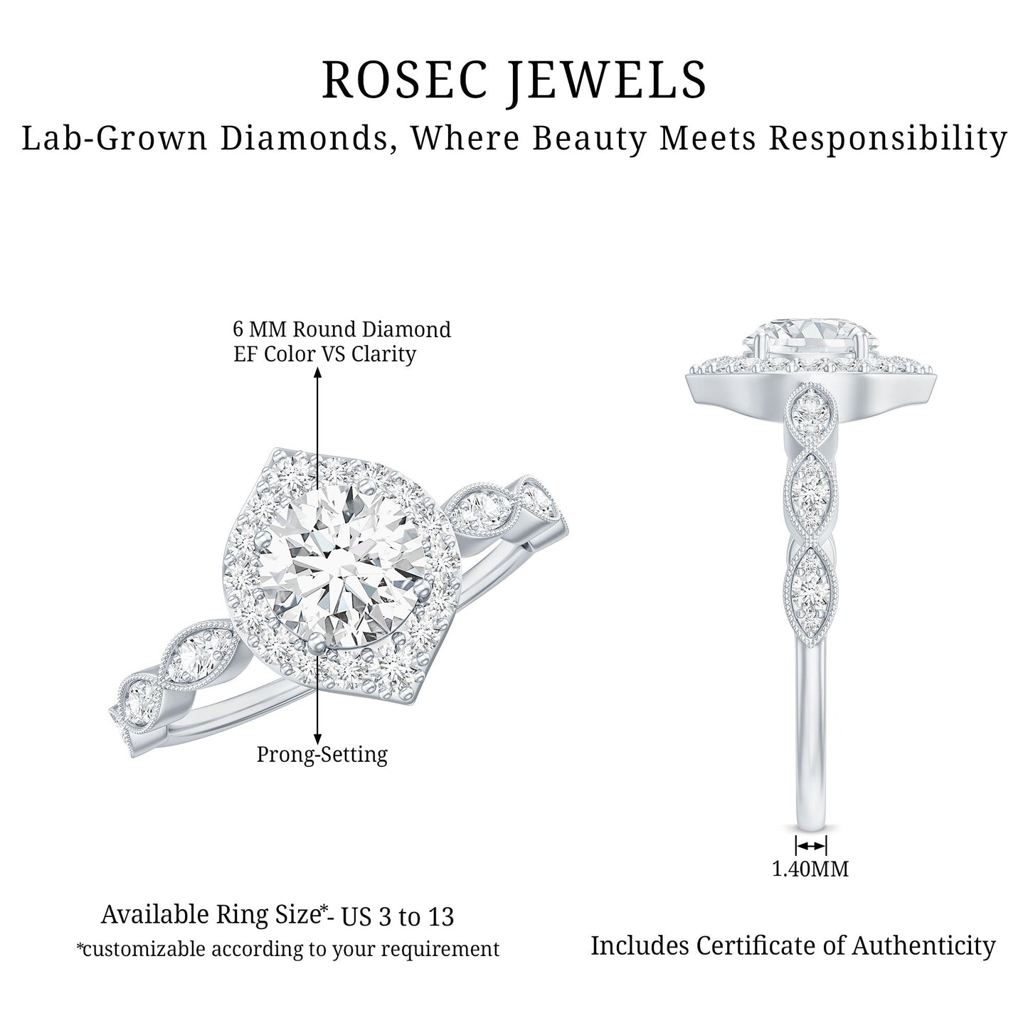 Brilliant Cut Lab Grown Diamond Vintage Solitaire Ring