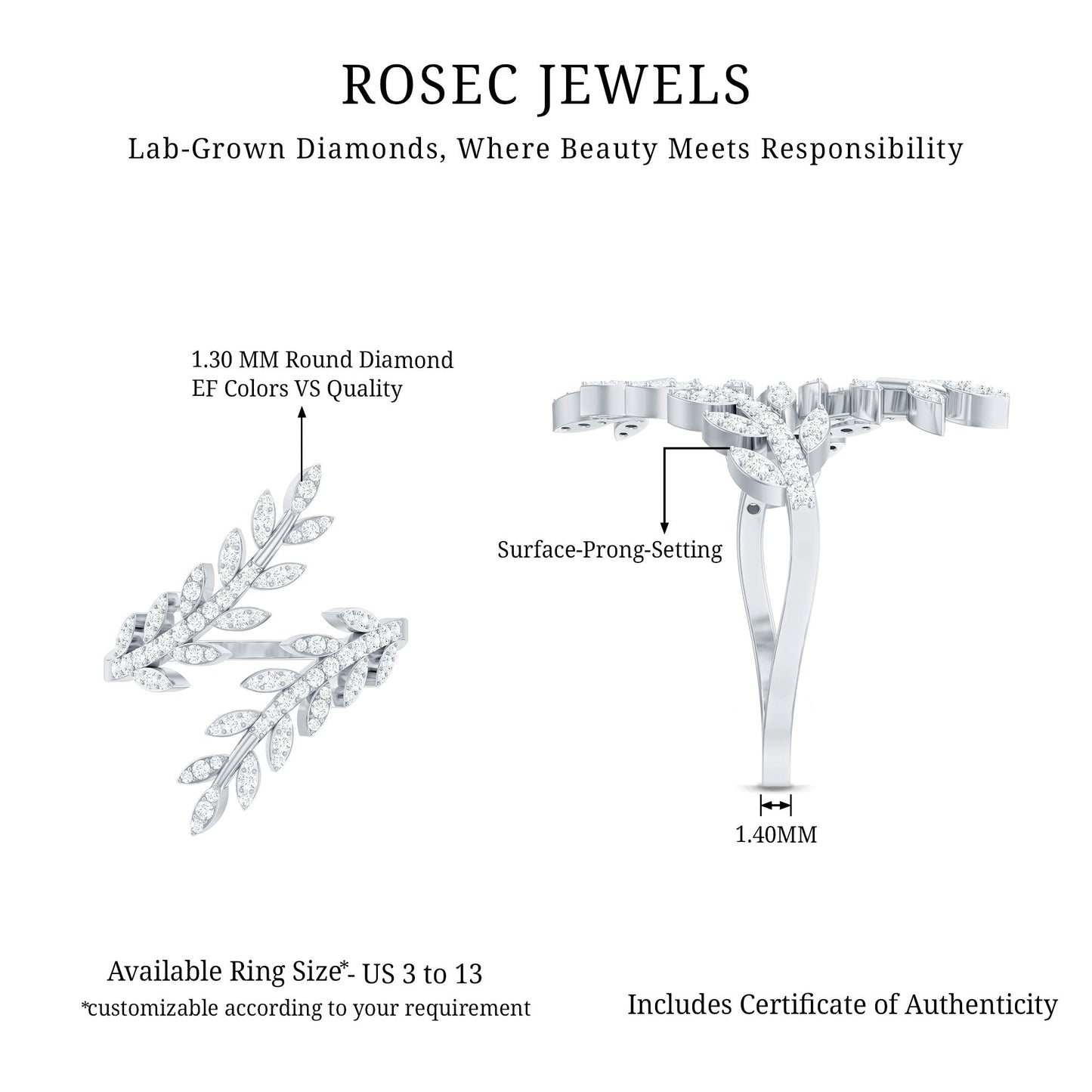 Certified Nature inspired Lab Grown Diamond Cocktail Ring for Women