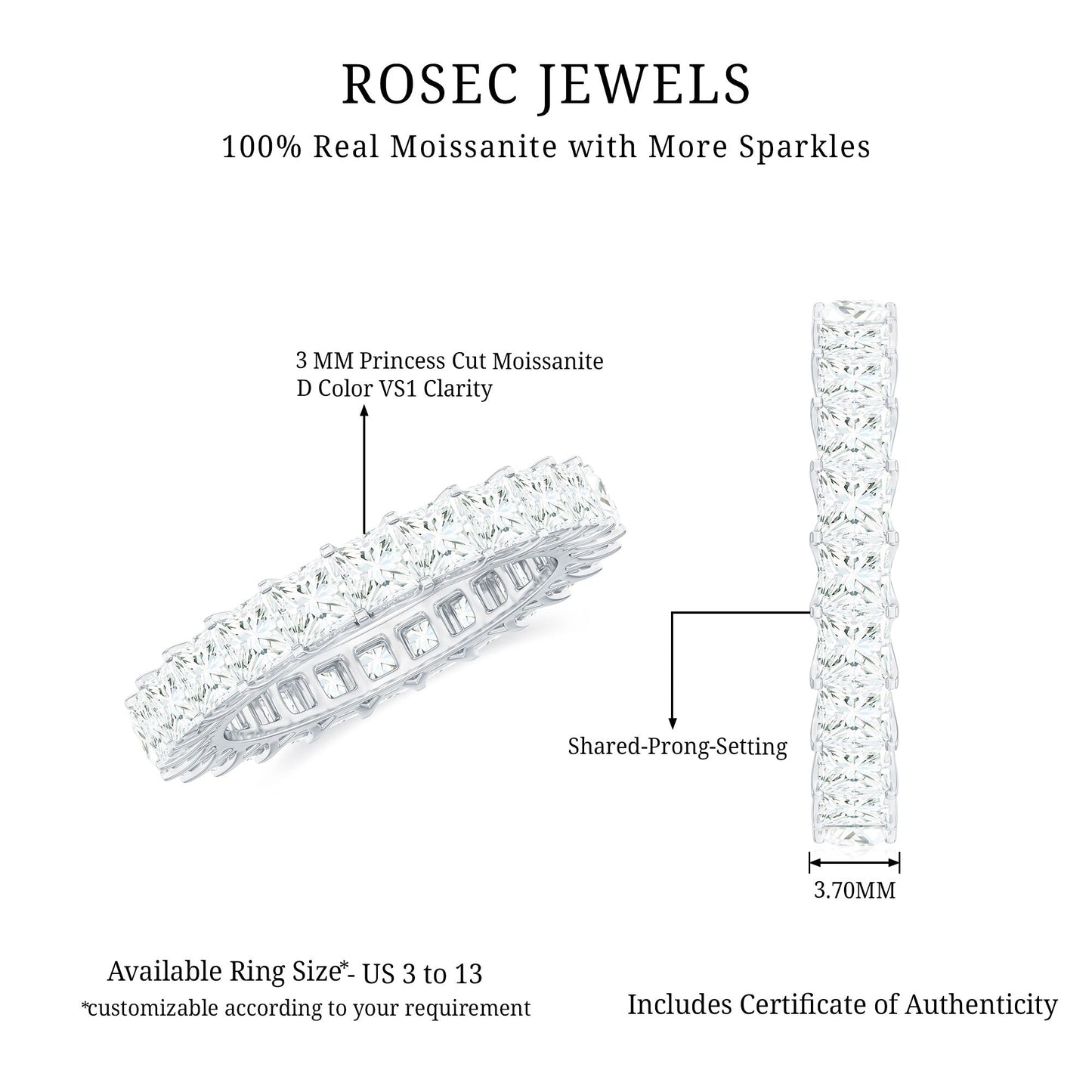 Rosec Jewels ring with detailed specifications on a white background