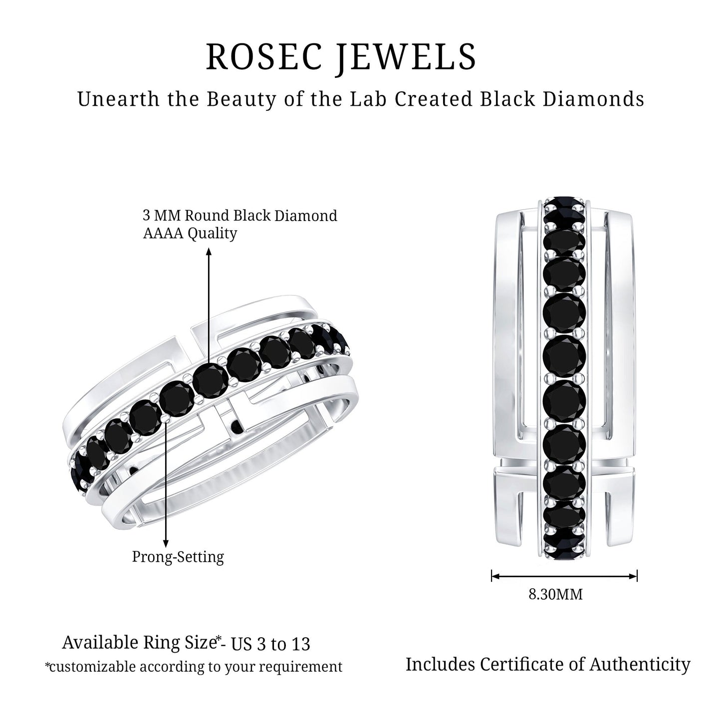 Certified Lab Created Black Diamond Contemporary Wedding Band