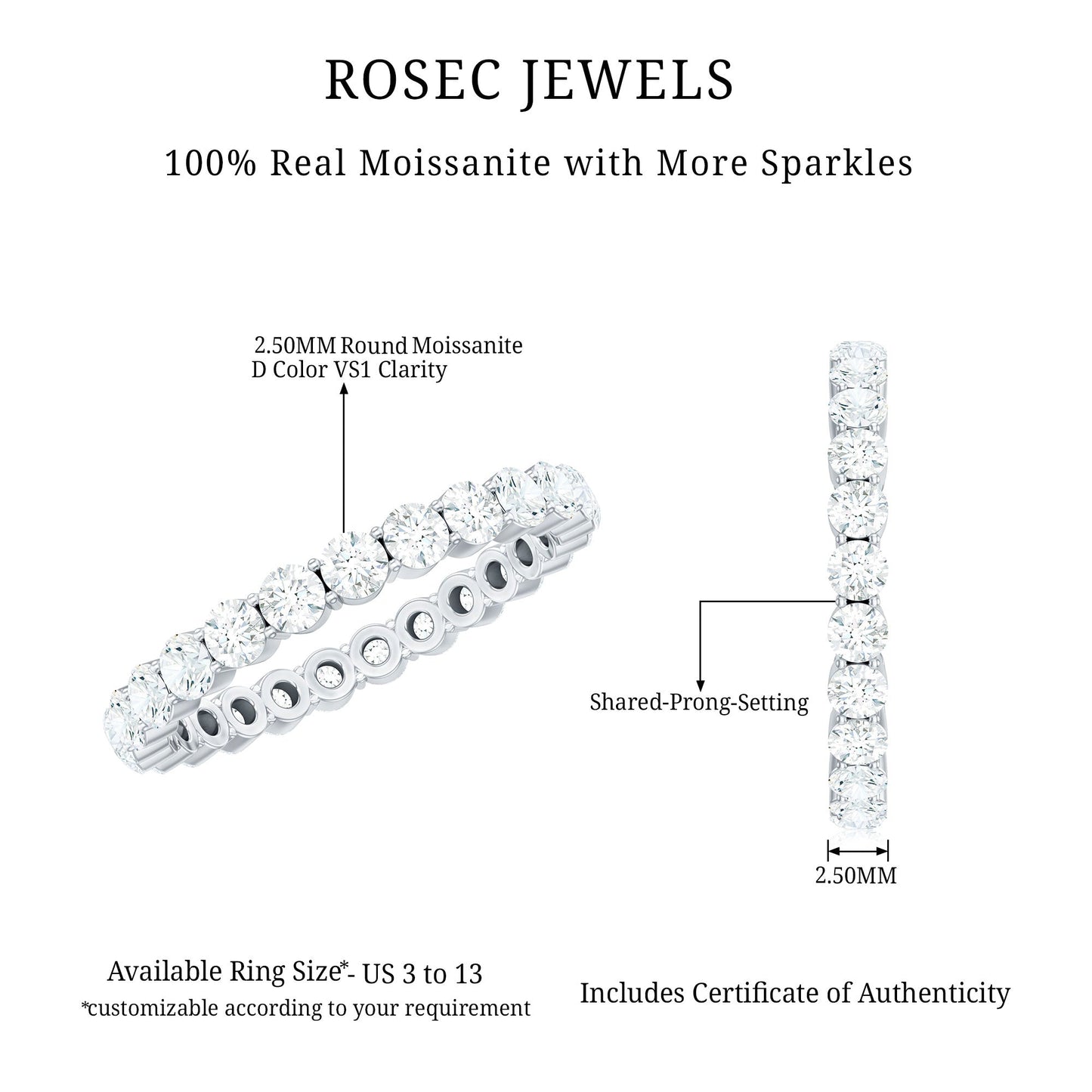Prong Set Moissanite Eternity Wedding Band Ring for Women
