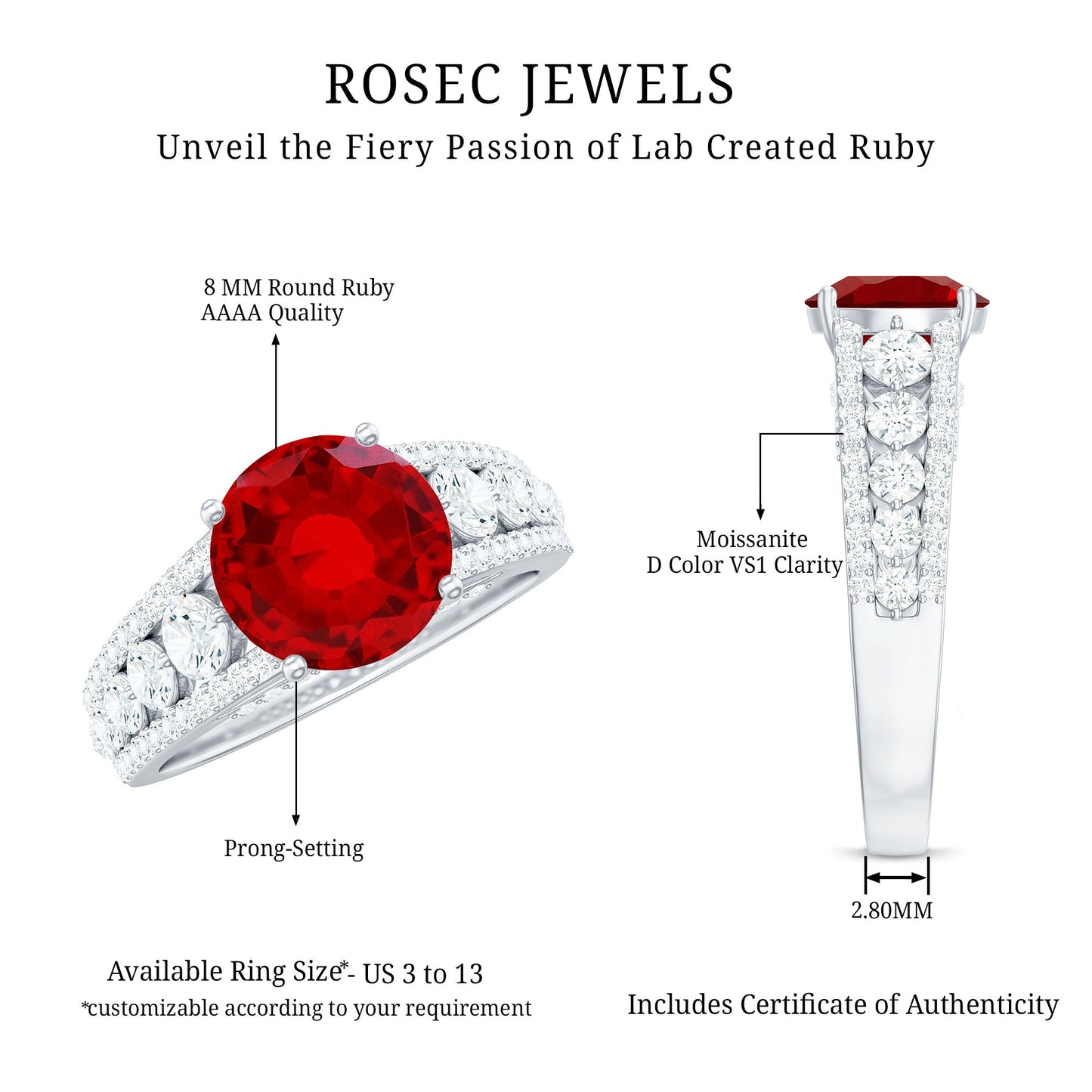 Created Ruby Statement Engagement Ring with Moissanite Side Stones