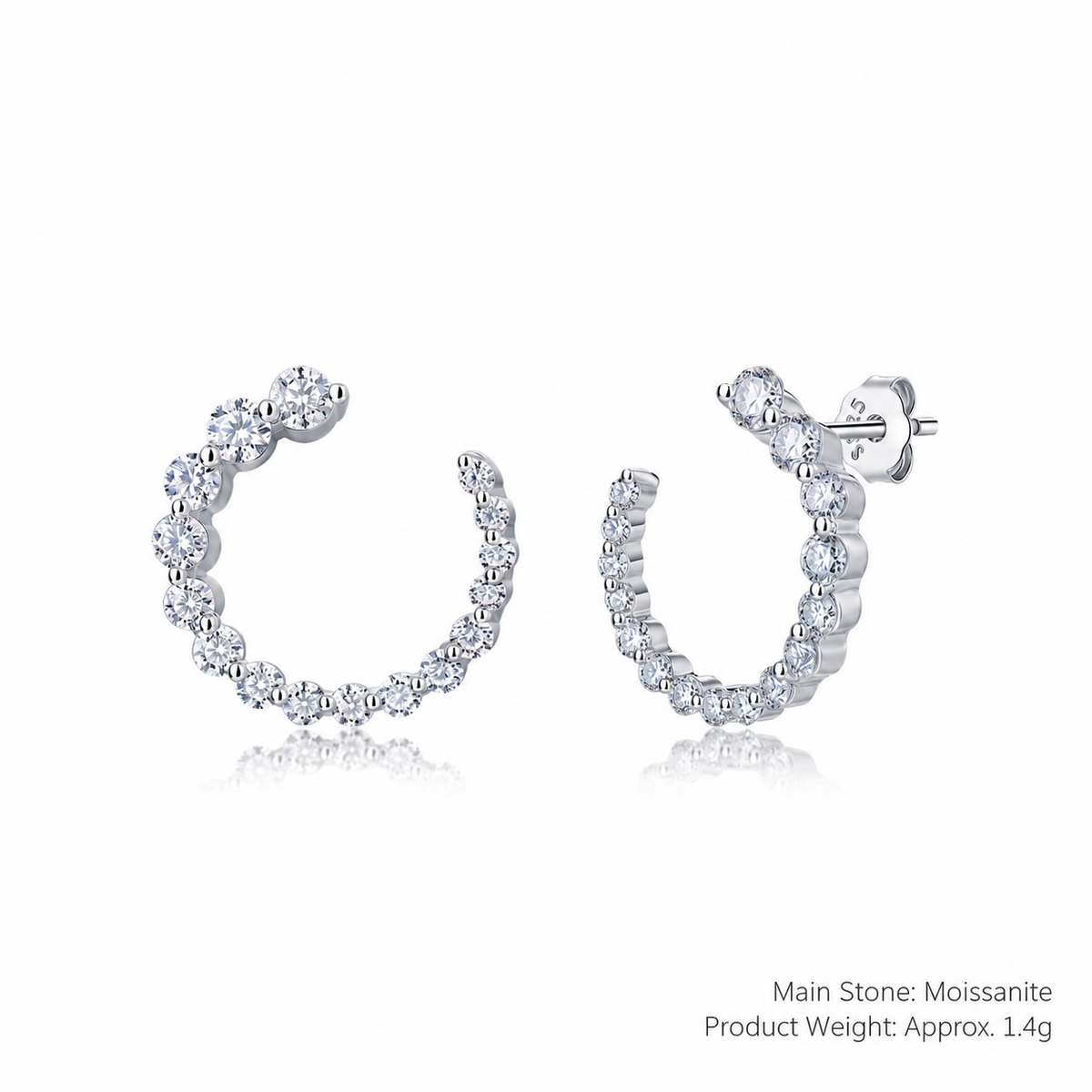 Graduated Round D Color Moissanite In 925 Sterling Silver Open Circle Half Hoop Stud Earrings