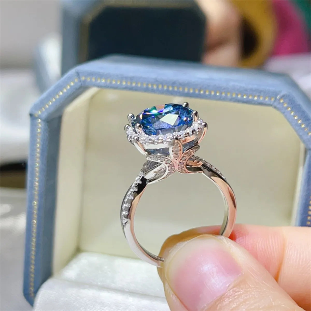 5 Carat Moissanite Halo Engagement Ring