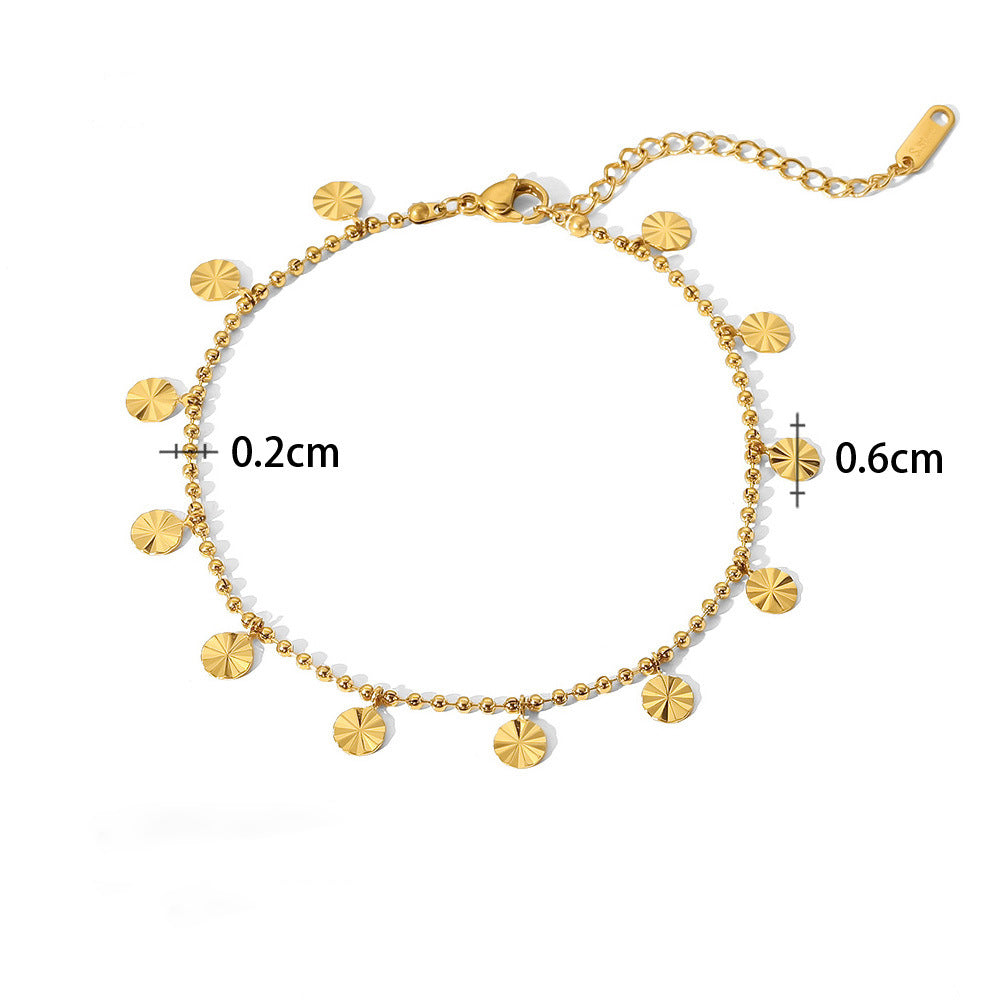 18K Gold Fashion Personality Beaded Petal Disk Pendant Design Versatile Anklet