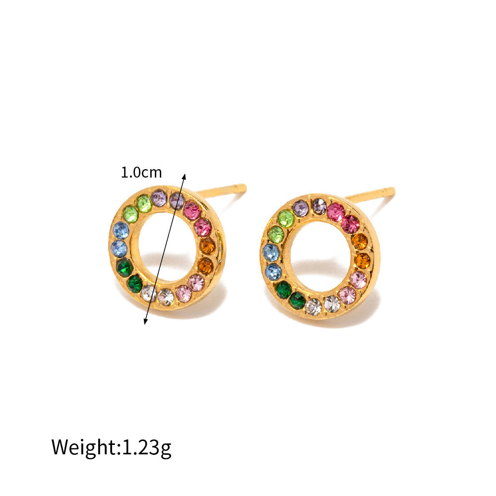 18k Gold Noble and Exquisitely Inlaid Colorful Zircon Circle Design Light Luxury Wind Earrings Necklace Set