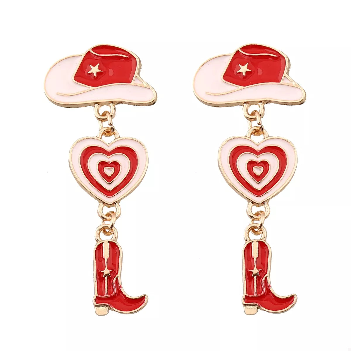 Cowgirl Boots Heart Dangle Earrings