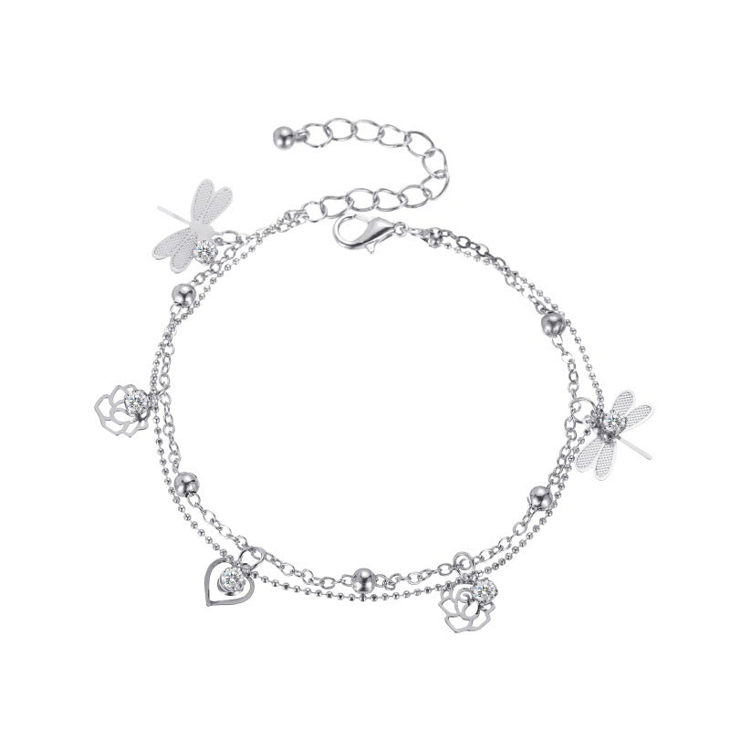 Noble temperament rose dragonfly double-layer design versatile anklet