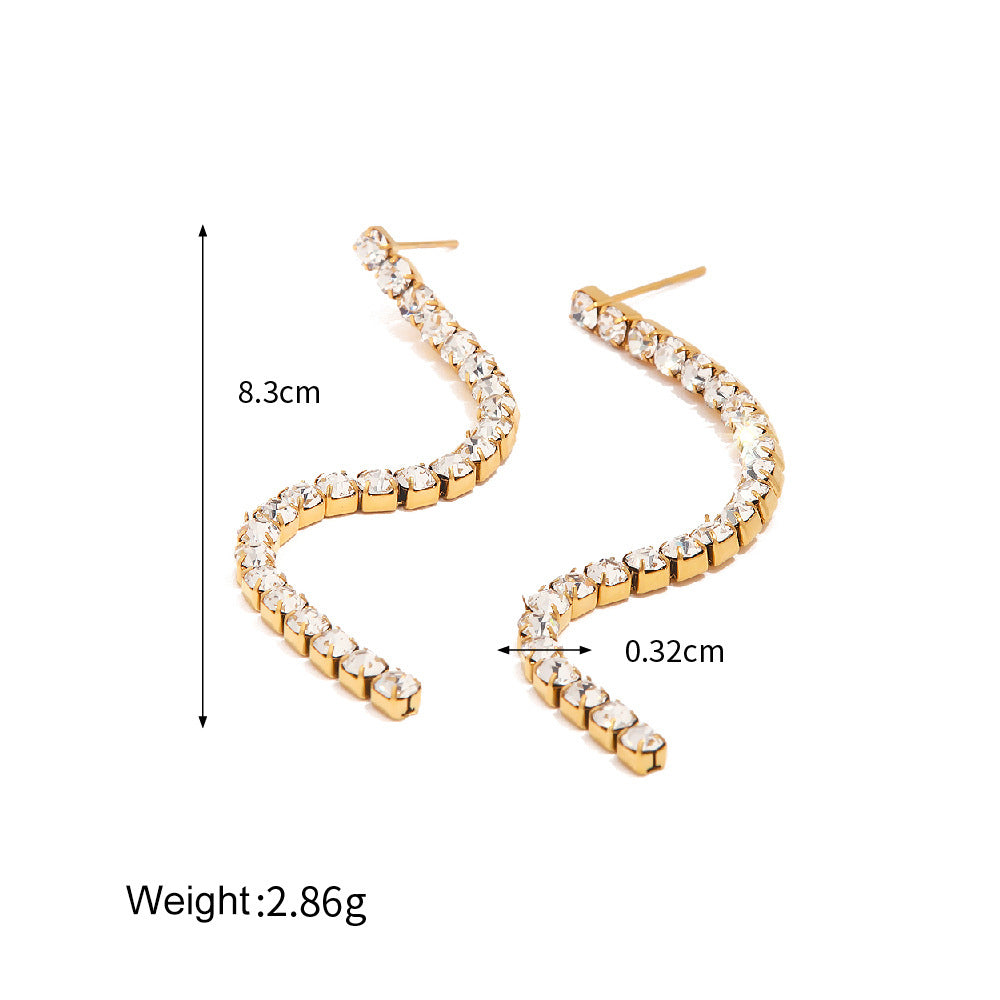 18K Gold Exquisite Dazzling Inlaid White Zircon Tassel Drop Earrings