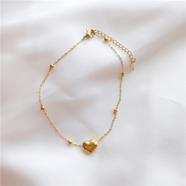 Simple and Personalized Gold Peach Heart Love Design Titanium Steel Anklet