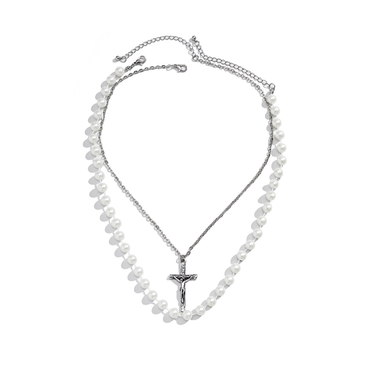 Classic simple stacked cross design with pearl all-match necklace