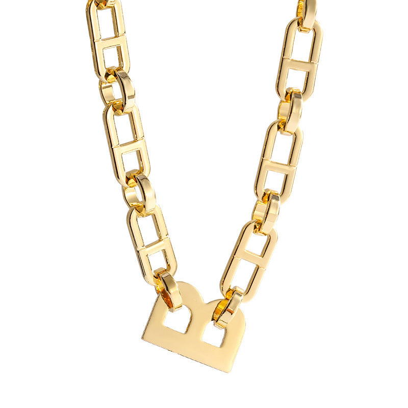 18K Gold Trendy Exaggerated Hip Hop Letter B Design Versatile Necklace