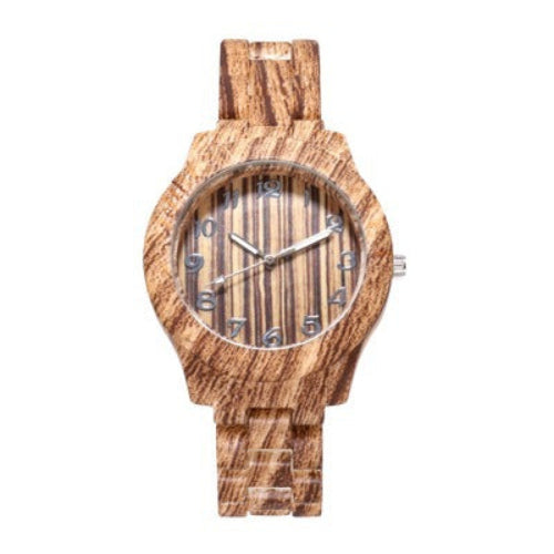 Wooden watch with zebra pattern on a white background