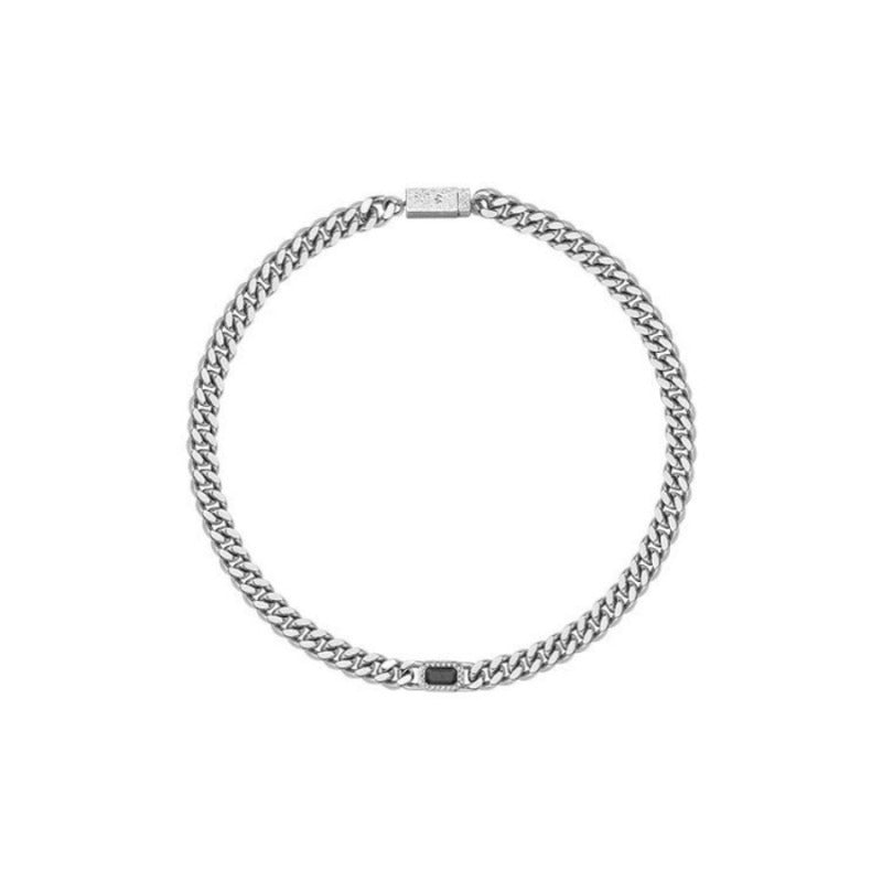 Silver chain necklace on a white background