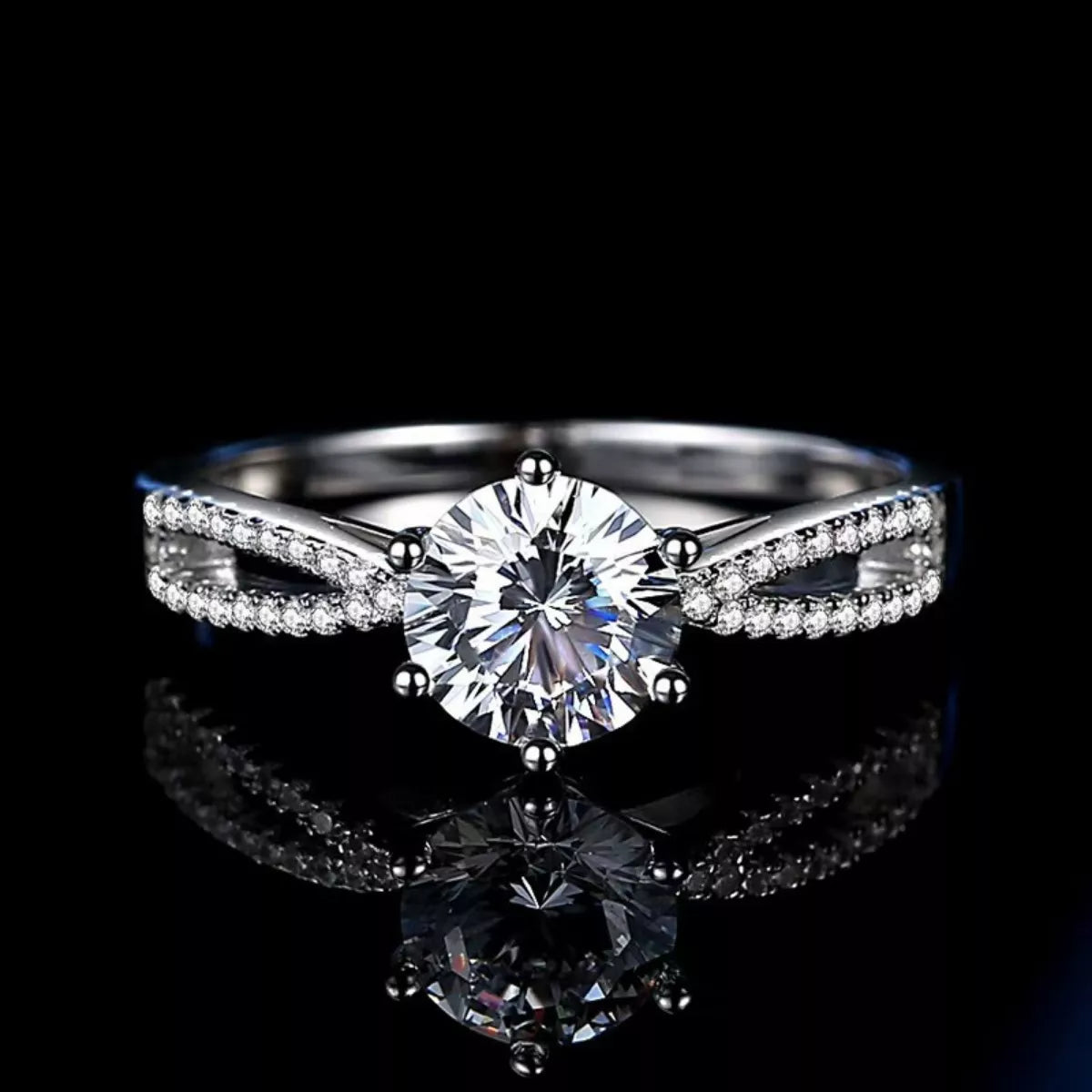 Diamond ring with a black background