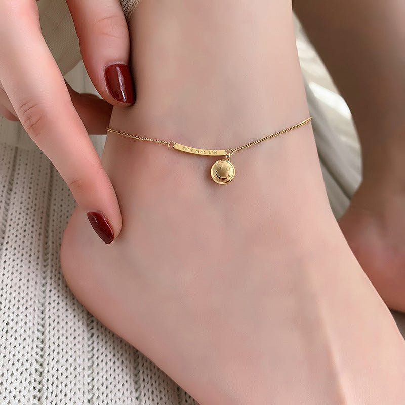 18K Gold Fashion Light Luxury Smiley Face Design Versatile Anklet