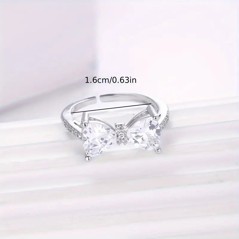 White CZ Bow-Knot Girls 925 Sterling Silver Adjustable Ring