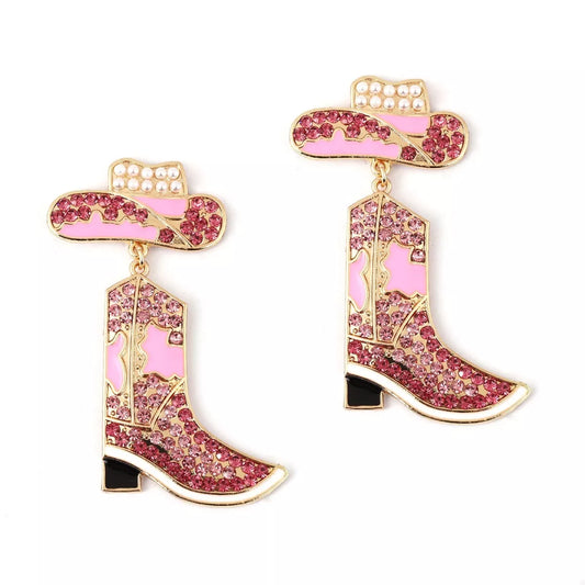 Rhinestone Cowboy Boot Dangle Earrings