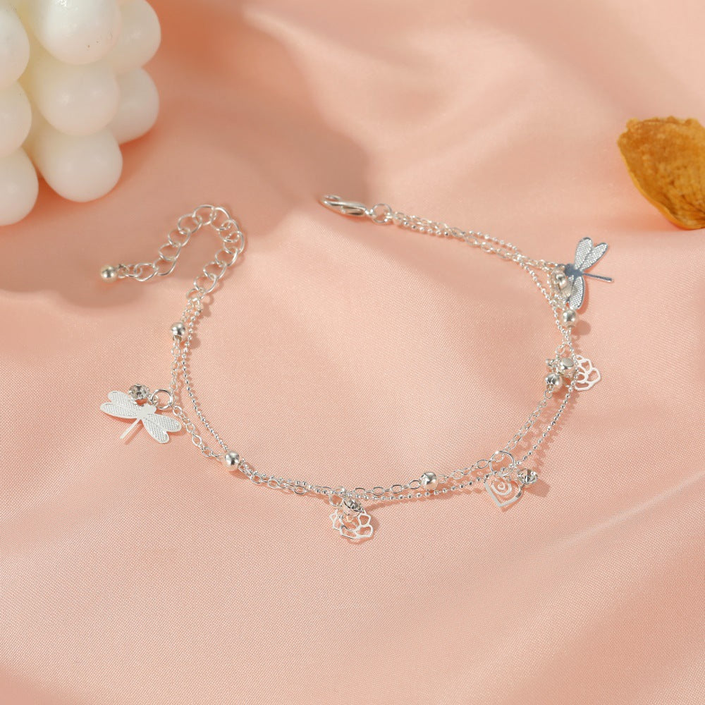 Noble temperament rose dragonfly double-layer design versatile anklet