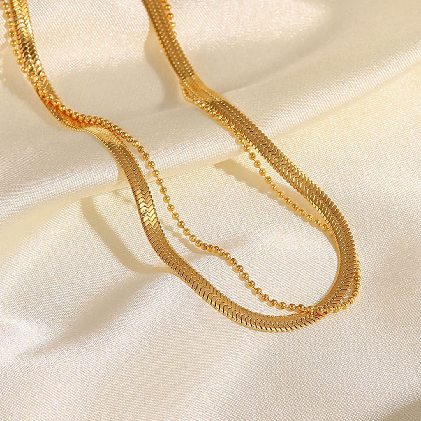 18K Gold Exquisite Dazzling Snake Chain with Millet Bead Chain Double-layer Design Versatile Anklet