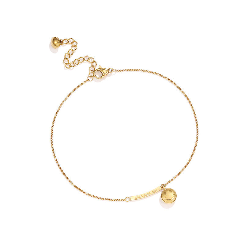 18K Gold Fashion Light Luxury Smiley Face Design Versatile Anklet