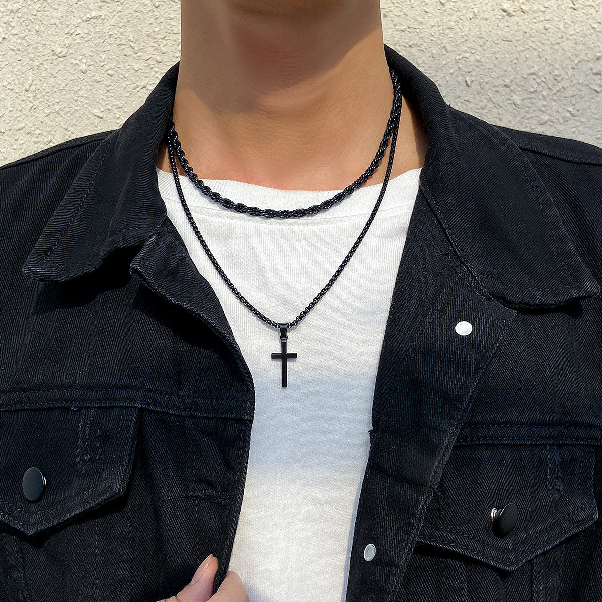 Simple fashion double stacked cross design pendant necklace