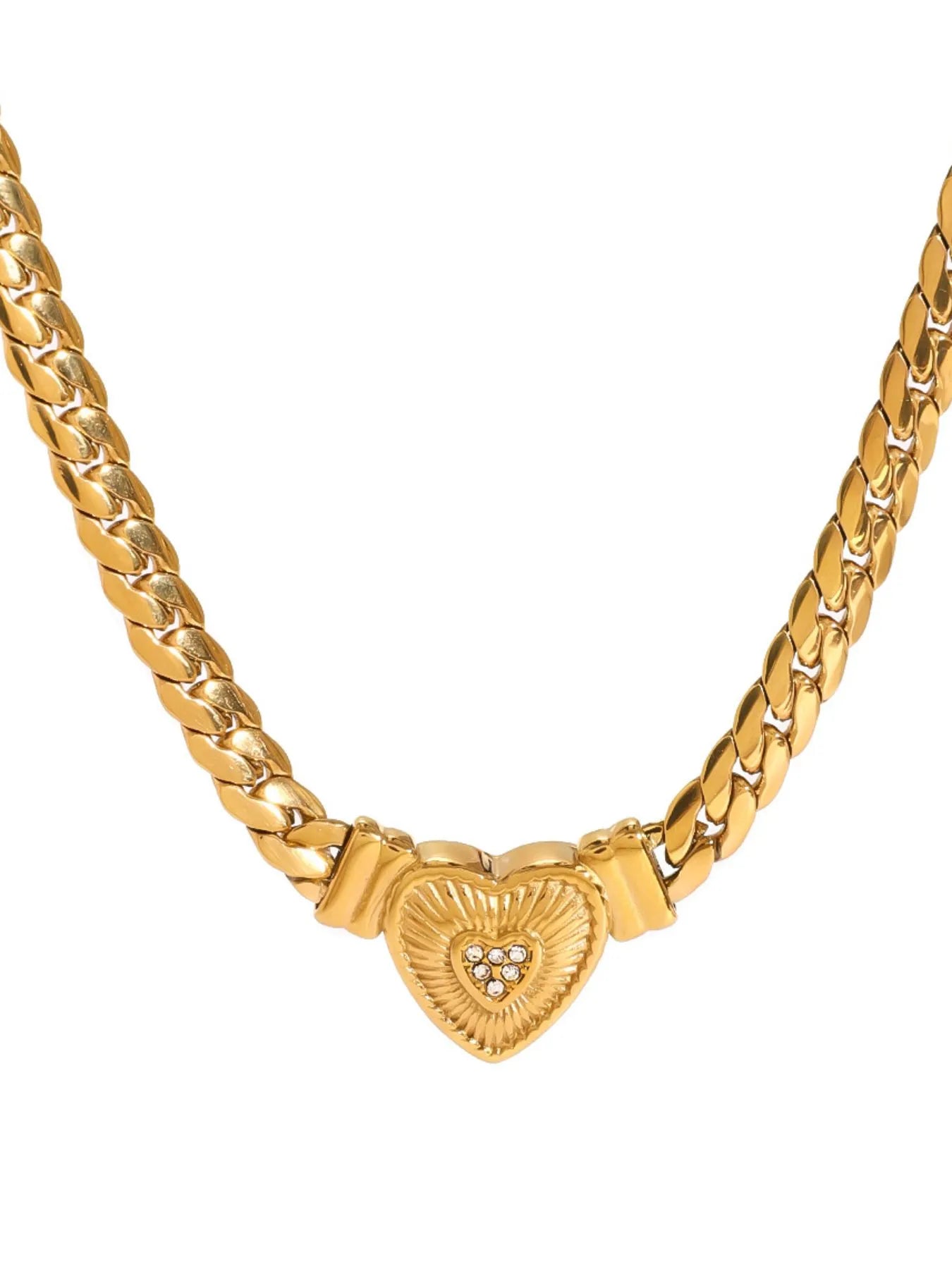 18K Gold-Plated Inlaid Zircon Heart Chain Necklace