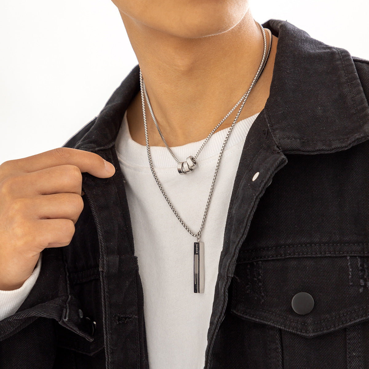 Fashionable Long Bar Ring Double Layered Design Hip-Hop Style Necklace