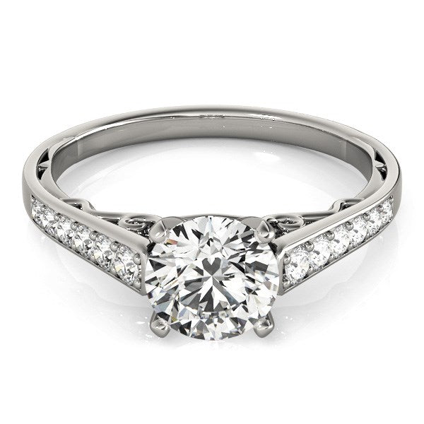 14k White Gold Cathedral Design Diamond Engagement Ring