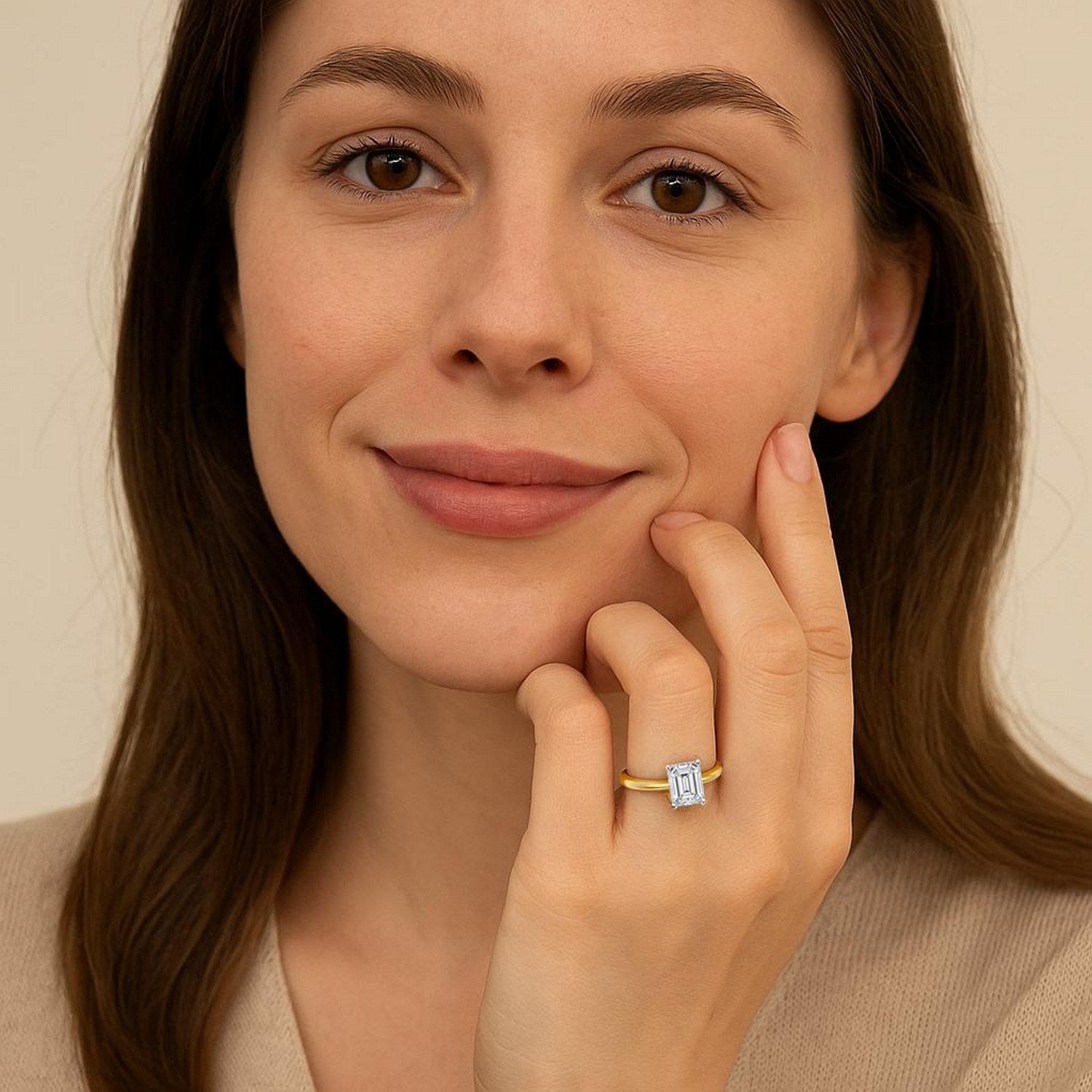 1.50Ct Emerald Lab Grown Diamond Ring in 10K Yellow Gold